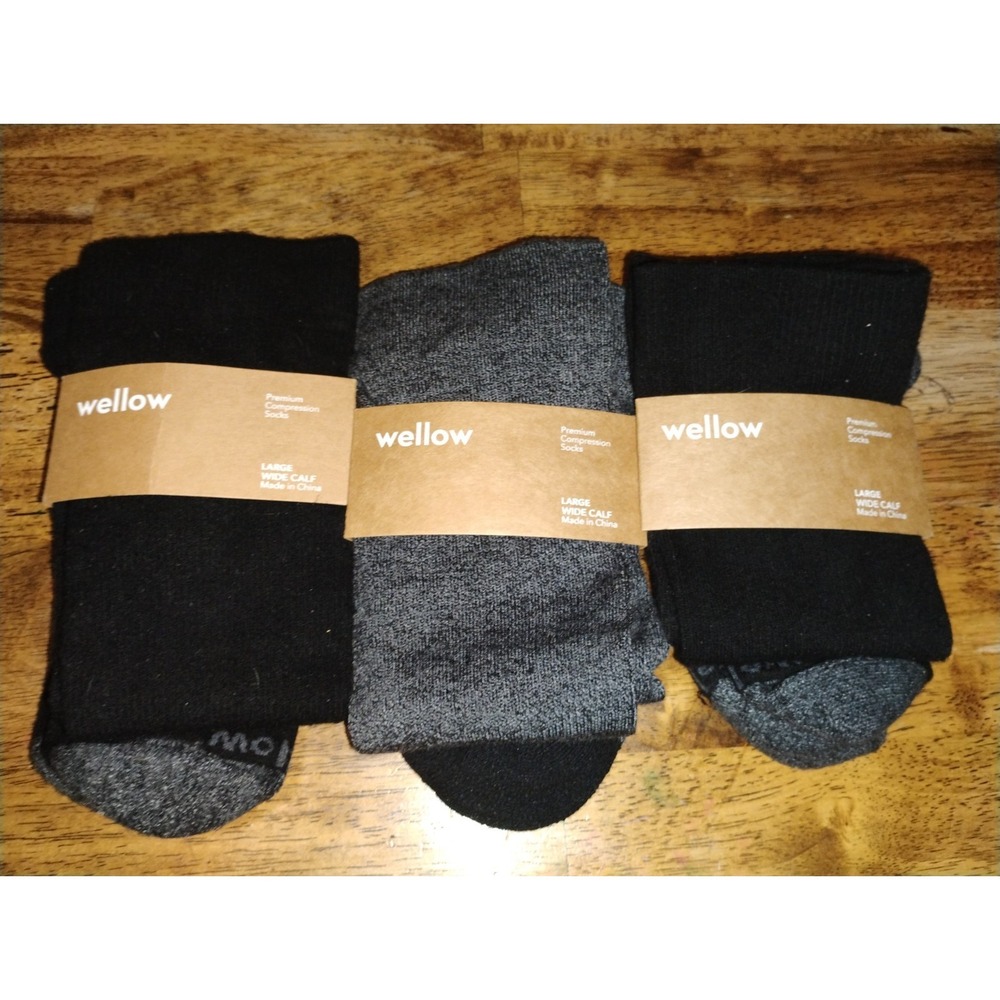 NEW Wellow Premium Compression Socks Large Wide Calf (LOT OF 3)